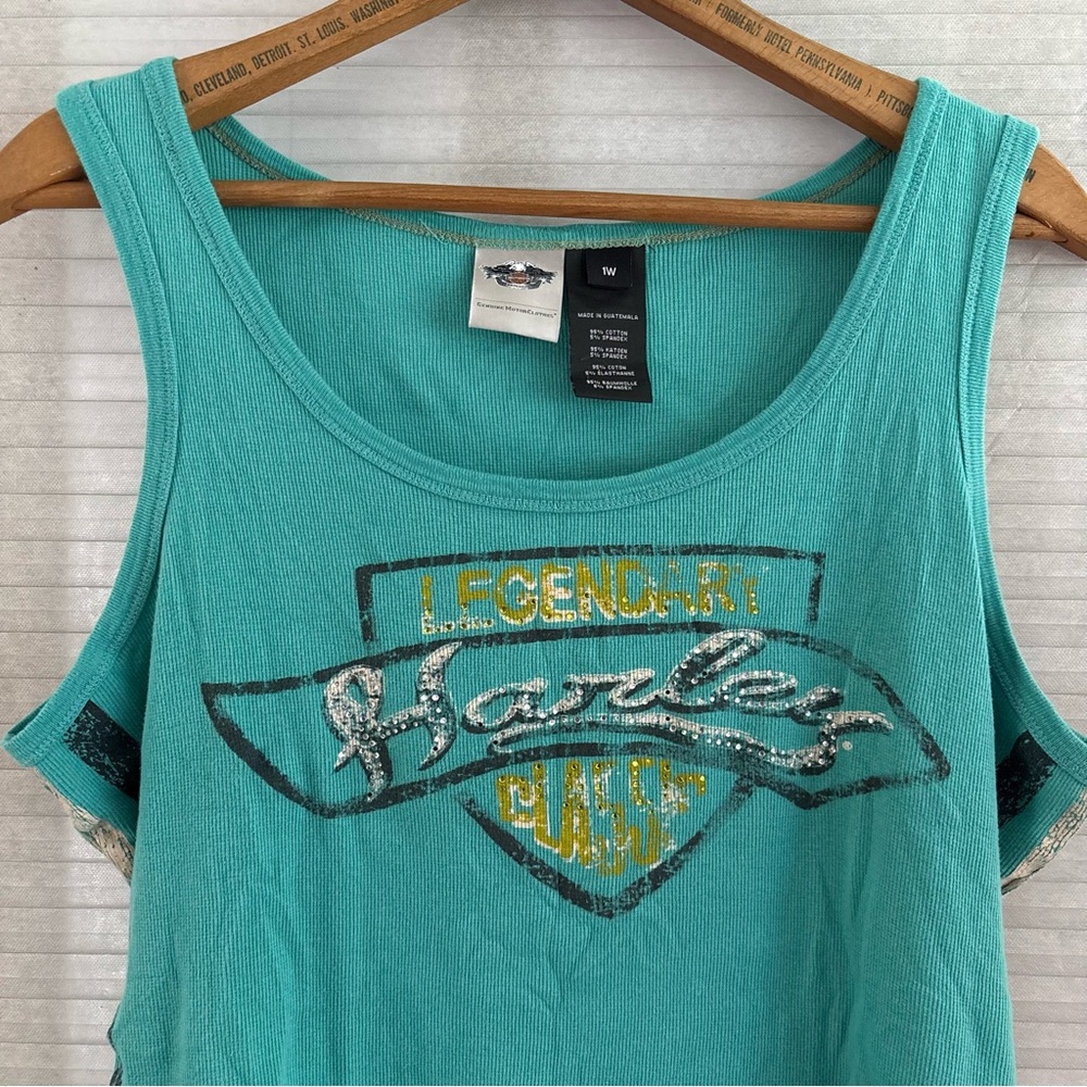 Harley Davidson Tank Top Rhinestone Western Rodeo Country 1X Y2K Goth Mcbling - Picture 3 of 15